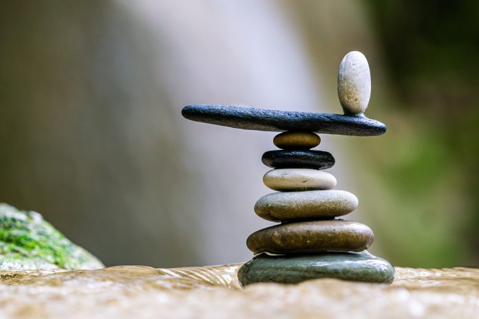Balanced Zen stones at the waterfalls