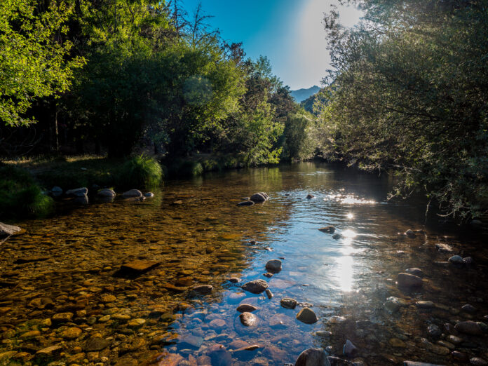 Along Manzanares river course La Pedriza, in Guadarrama Mountains National Park, Madrid, Spain